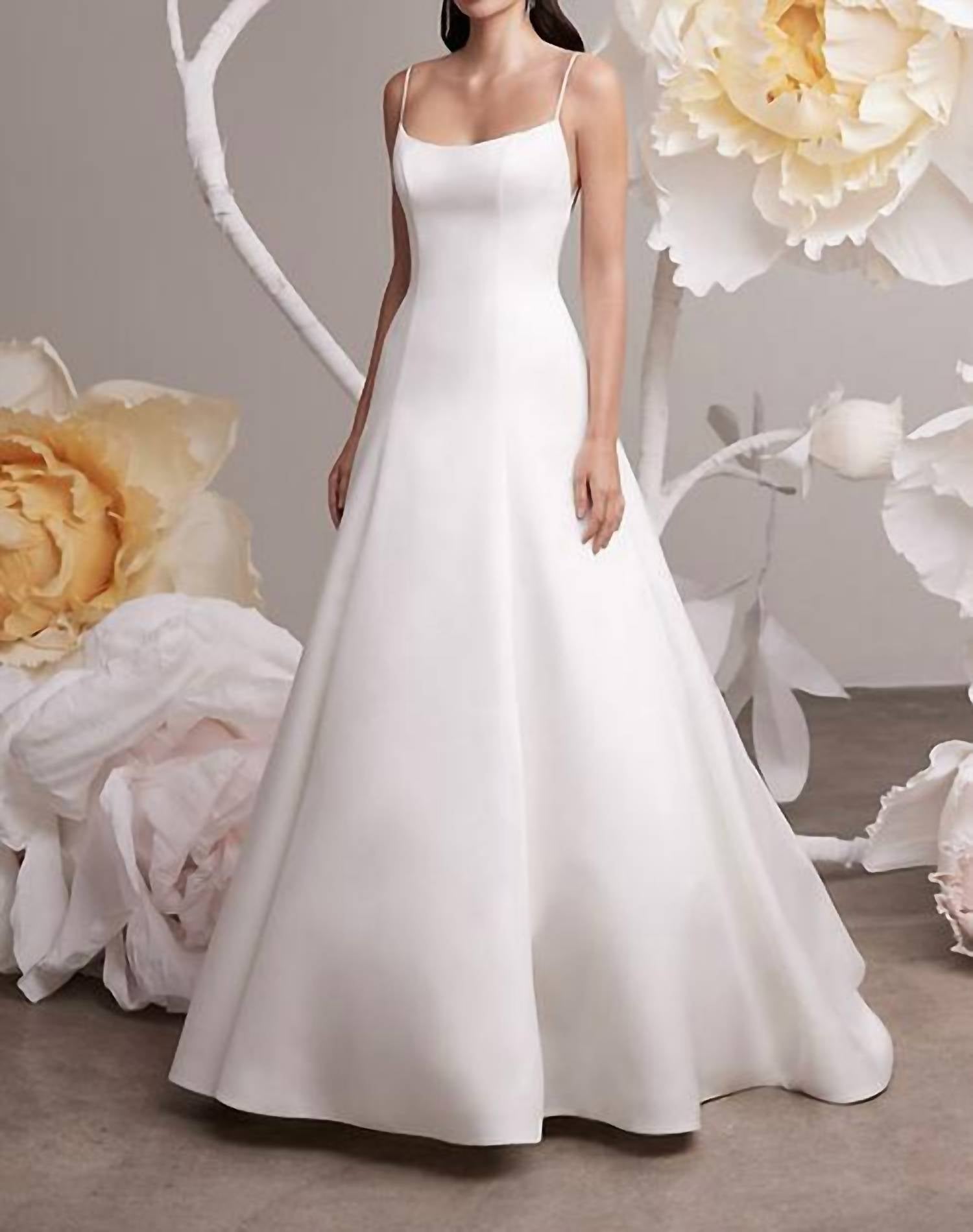 Mikaella Bridal Duchesse Satin Scoop Neck Wedding Dress in natural - women's dress