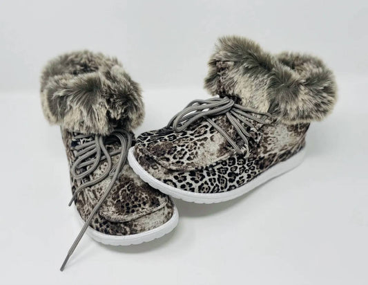 Women's Fancy Leopard Faux Fur Lined High Top Shoes