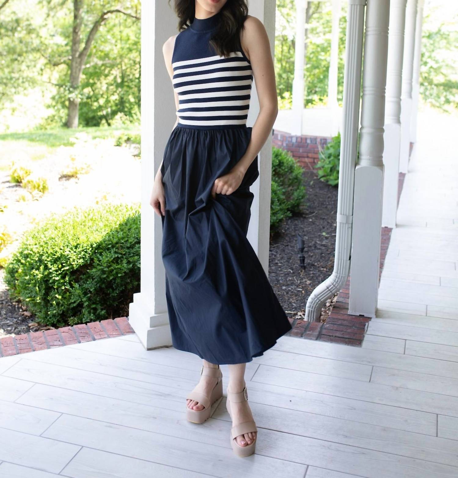 In The Beginning She's the Captain Nautical Midi Dress in navy - women's dress - alternate view