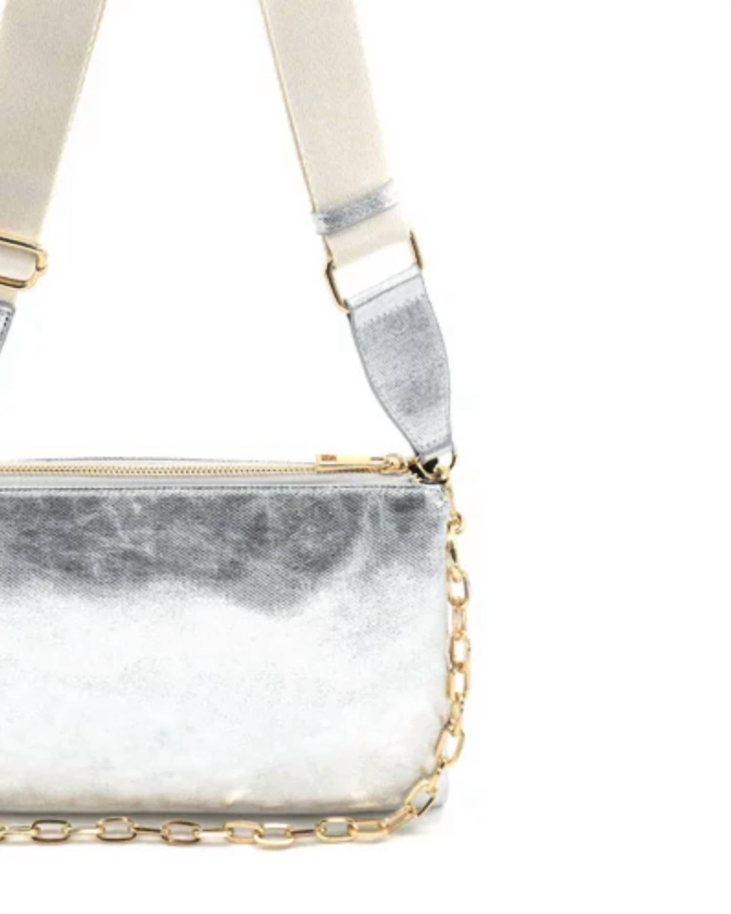 BC Handbags Women's Metallic Coated Canvas Bag in silver - women's bag - detail view