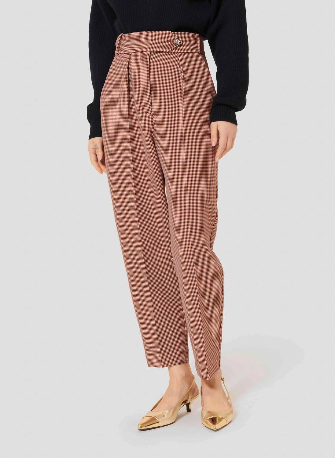 TARA JARMON Paseo 7/8-Length Pants in burgundy check - women's pants - detail view