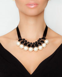 Avenue Chic Pearl Choker Necklace with Ribbon in pink - women's jewelry - detail view