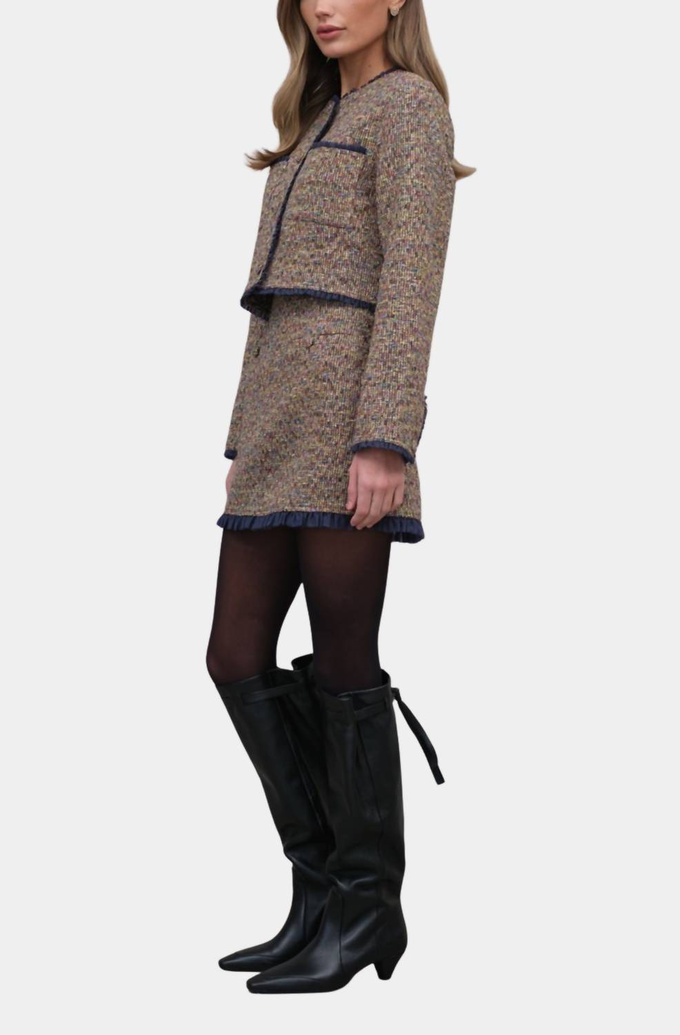 Raisonnel - Tweed Mini Skirt with Organza
