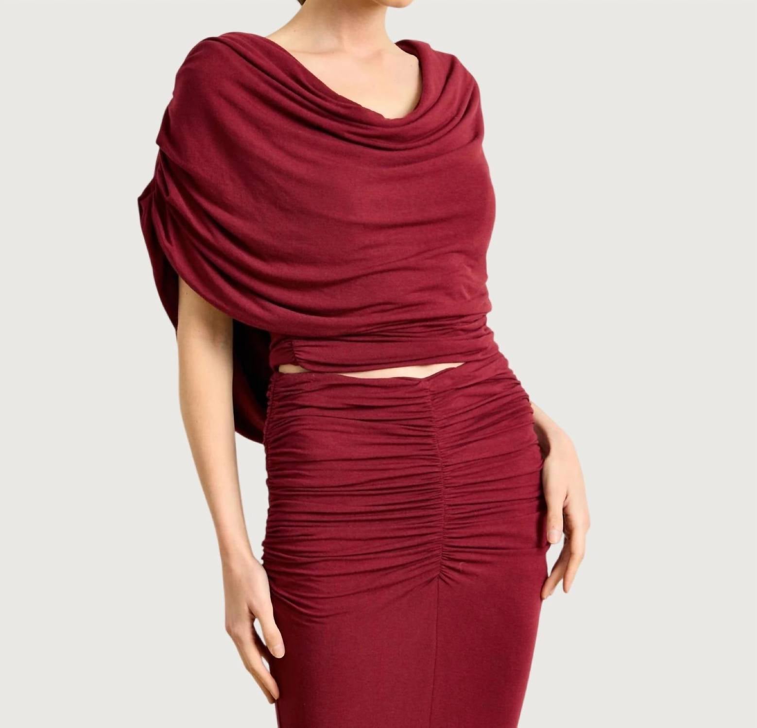 line and dot Mazzy Knit Top in burgundy - women's blouse - detail view