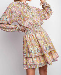 Easel - Paisley Chiffon Ruffle Dress