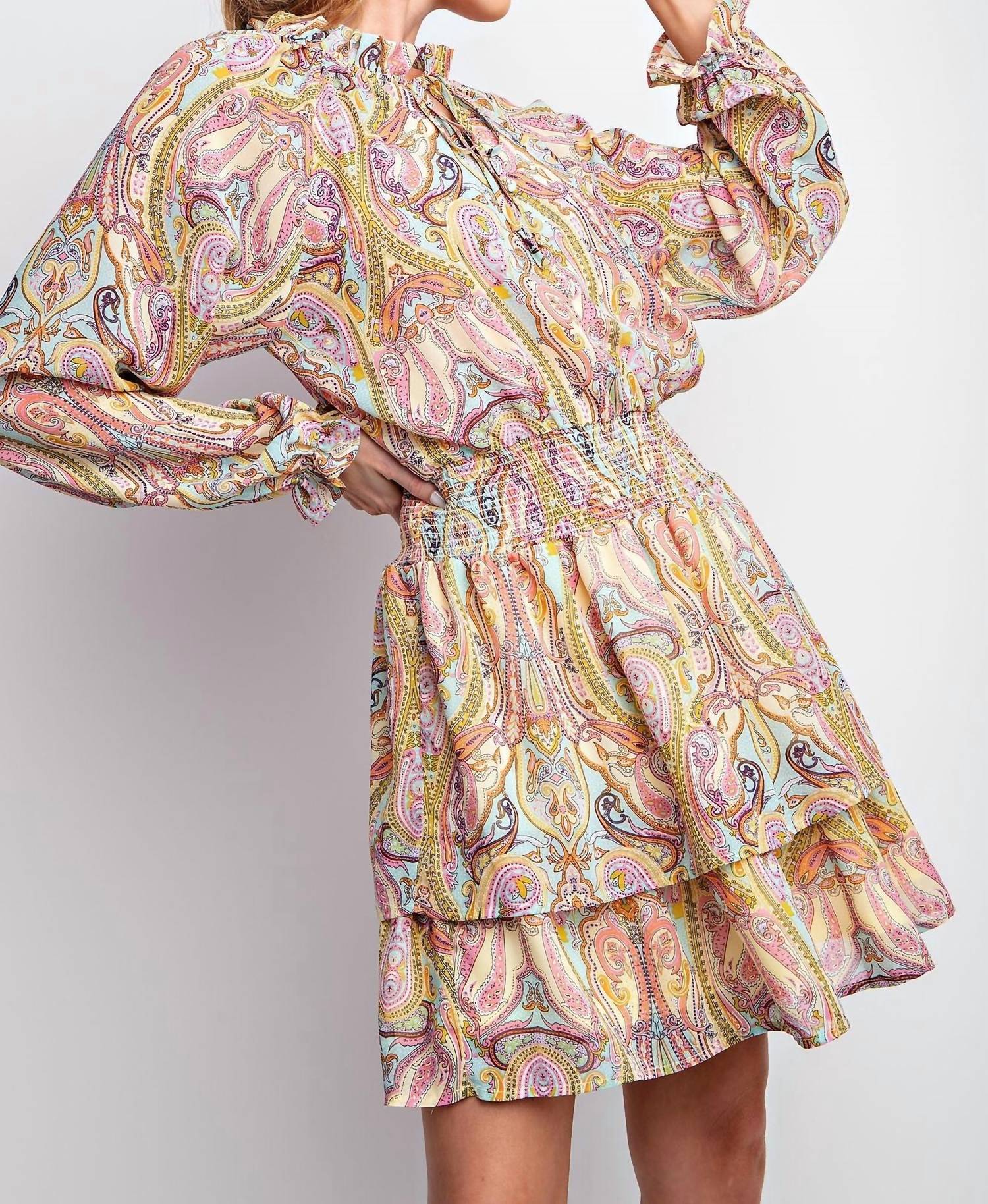 Easel - Paisley Chiffon Ruffle Dress