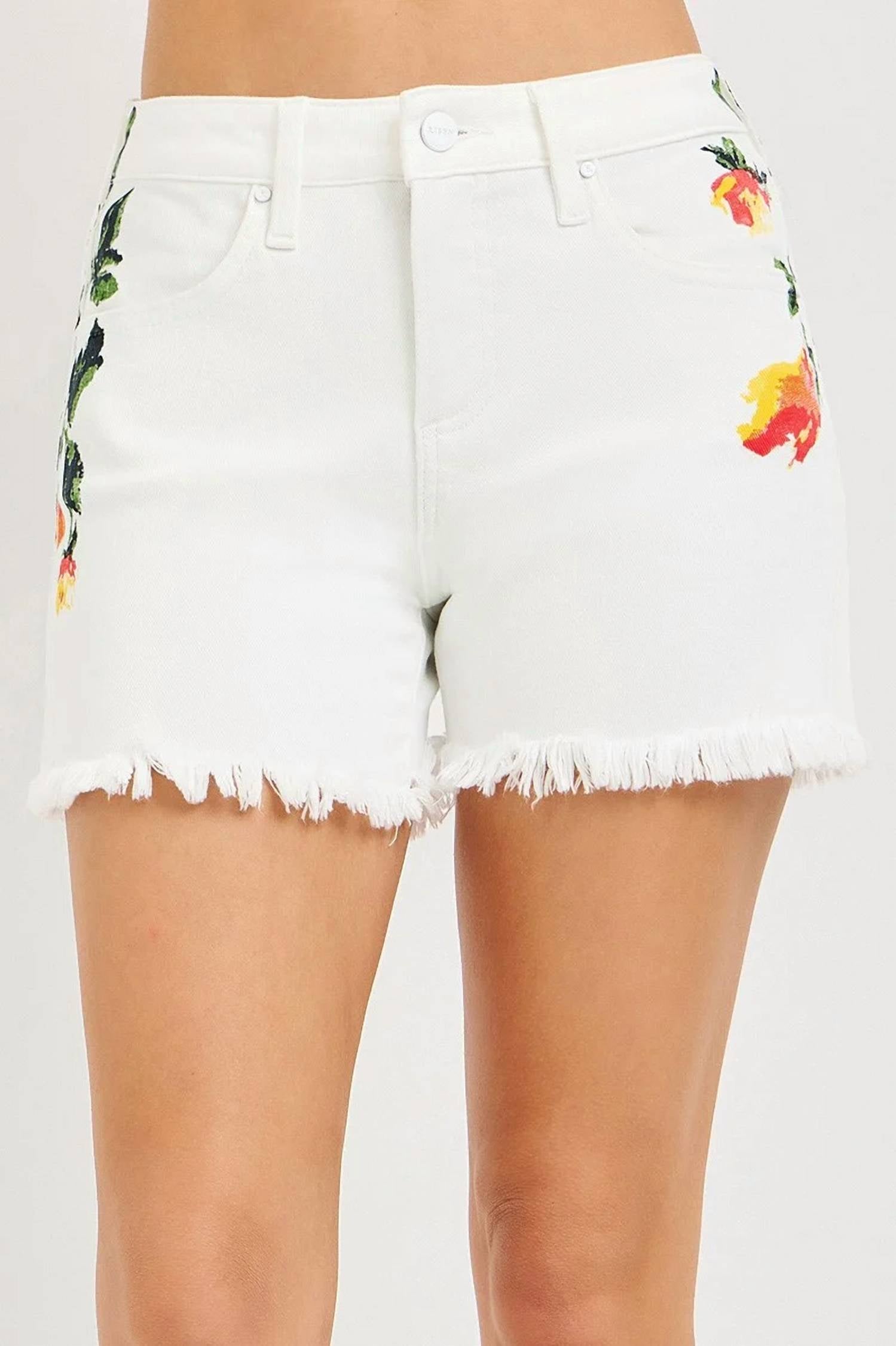 Risen - Farrah Floral Denim Shorts