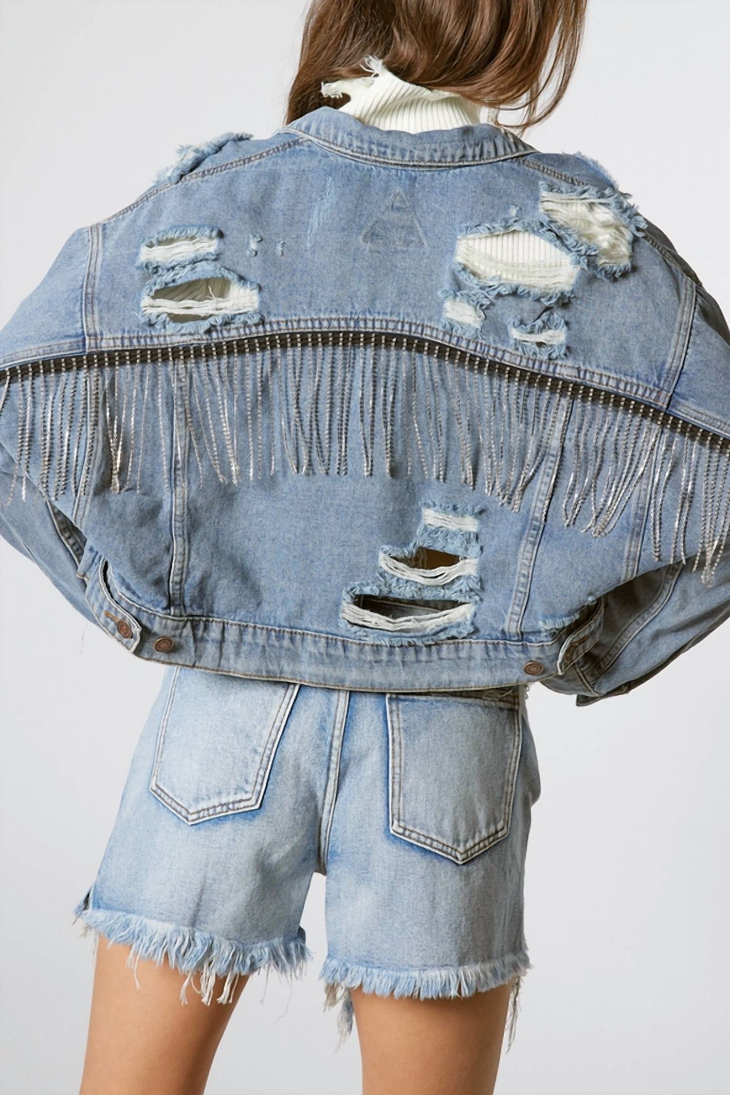 Signature8 - Back Jewel Fringe Crop Jacket