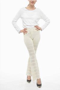 Amiri Checkered Crochet Flare Pants in ivory - women's pants