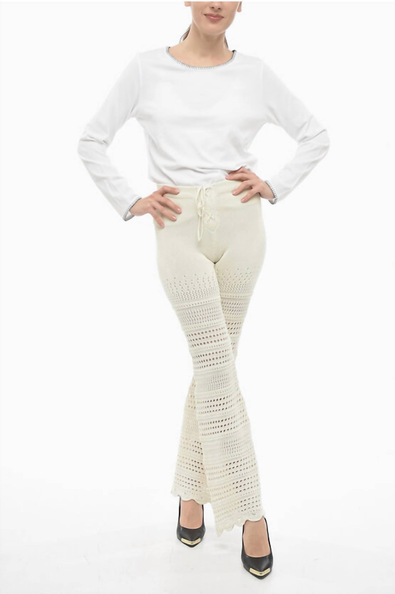 Amiri Checkered Crochet Flare Pants in ivory - women's pants