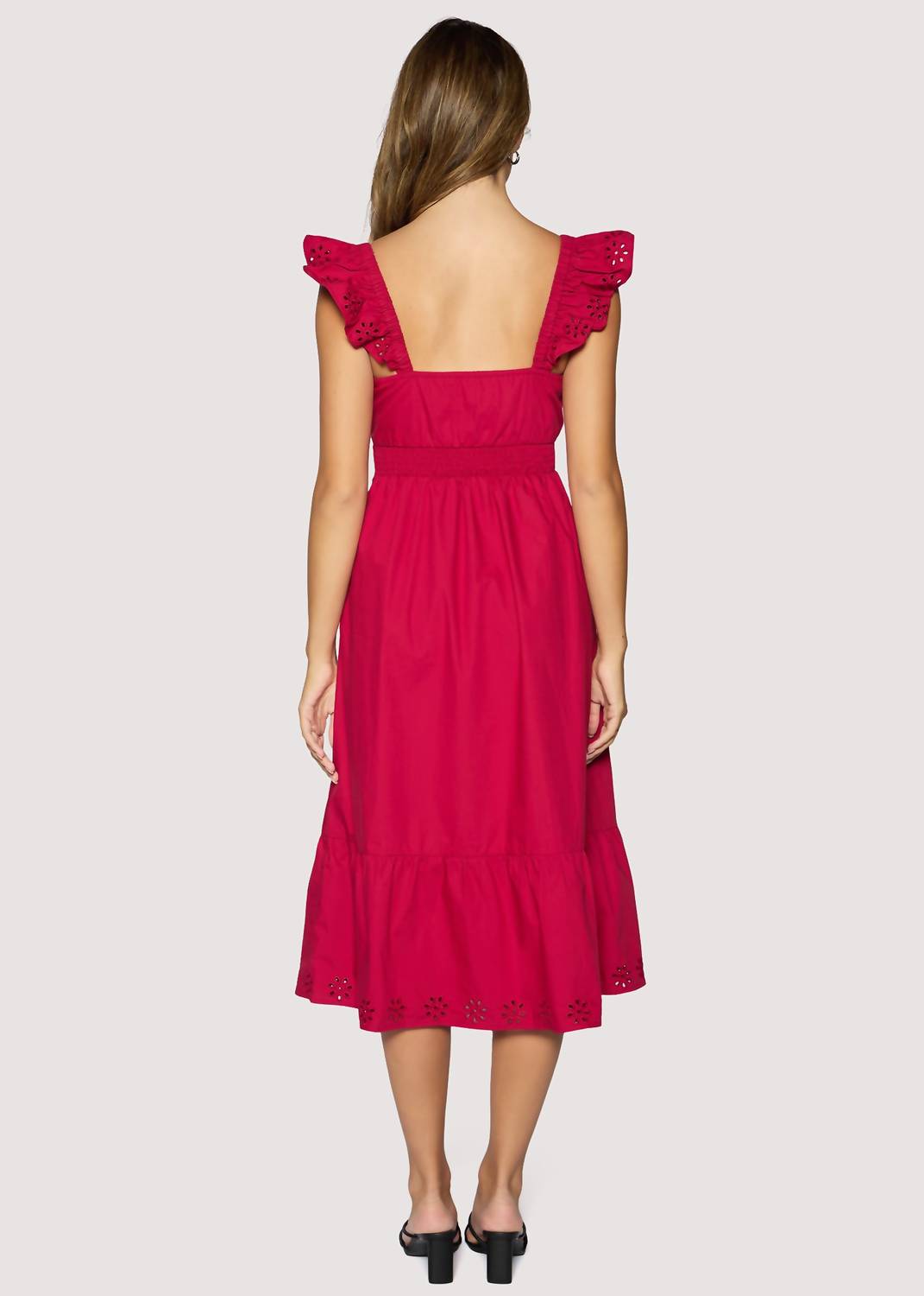 LOST + WANDER Vino Kiss Midi Dress in tomato - women's dress - detail view
