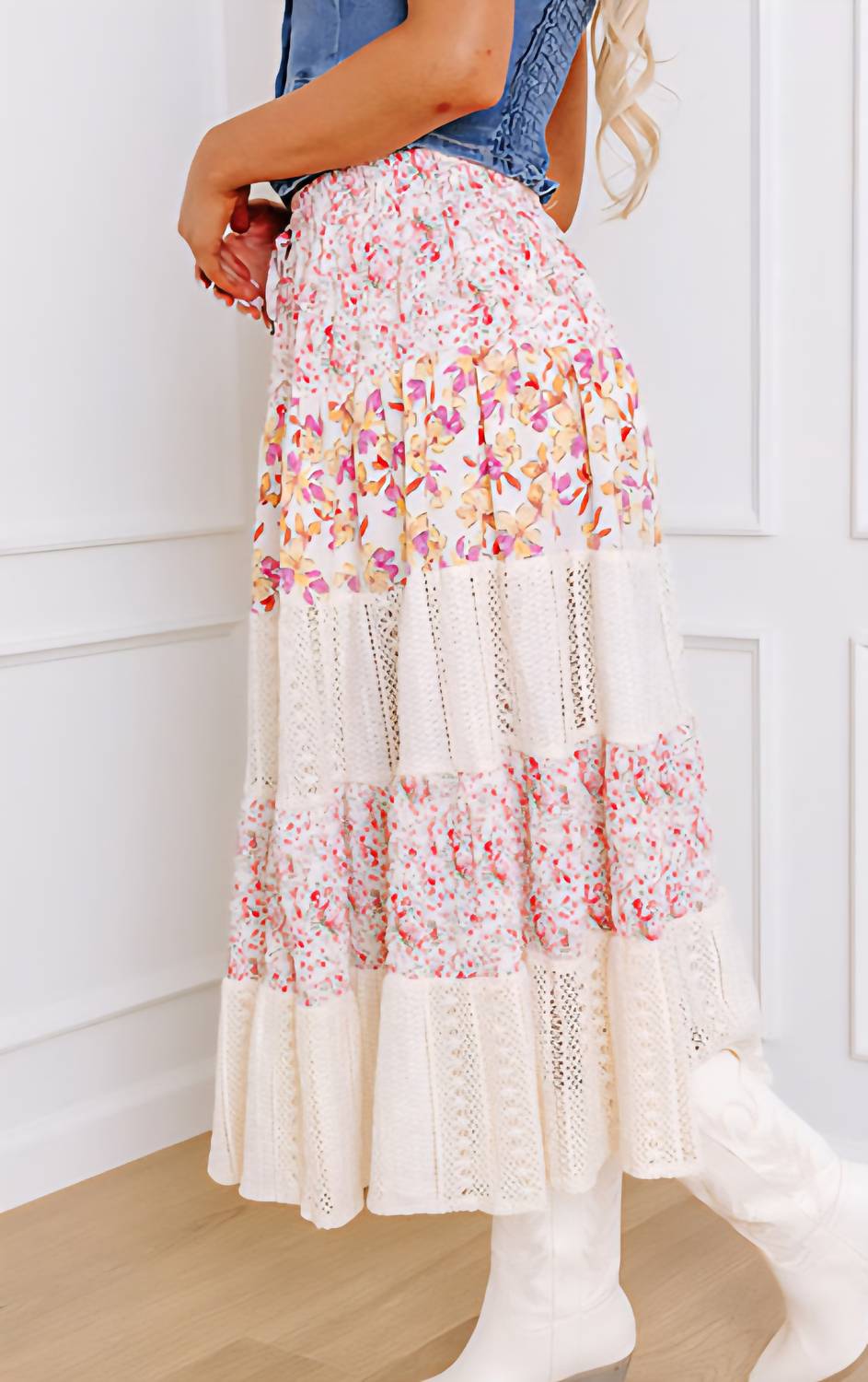 Pol - Floral Fields High Waisted Midi Skirt