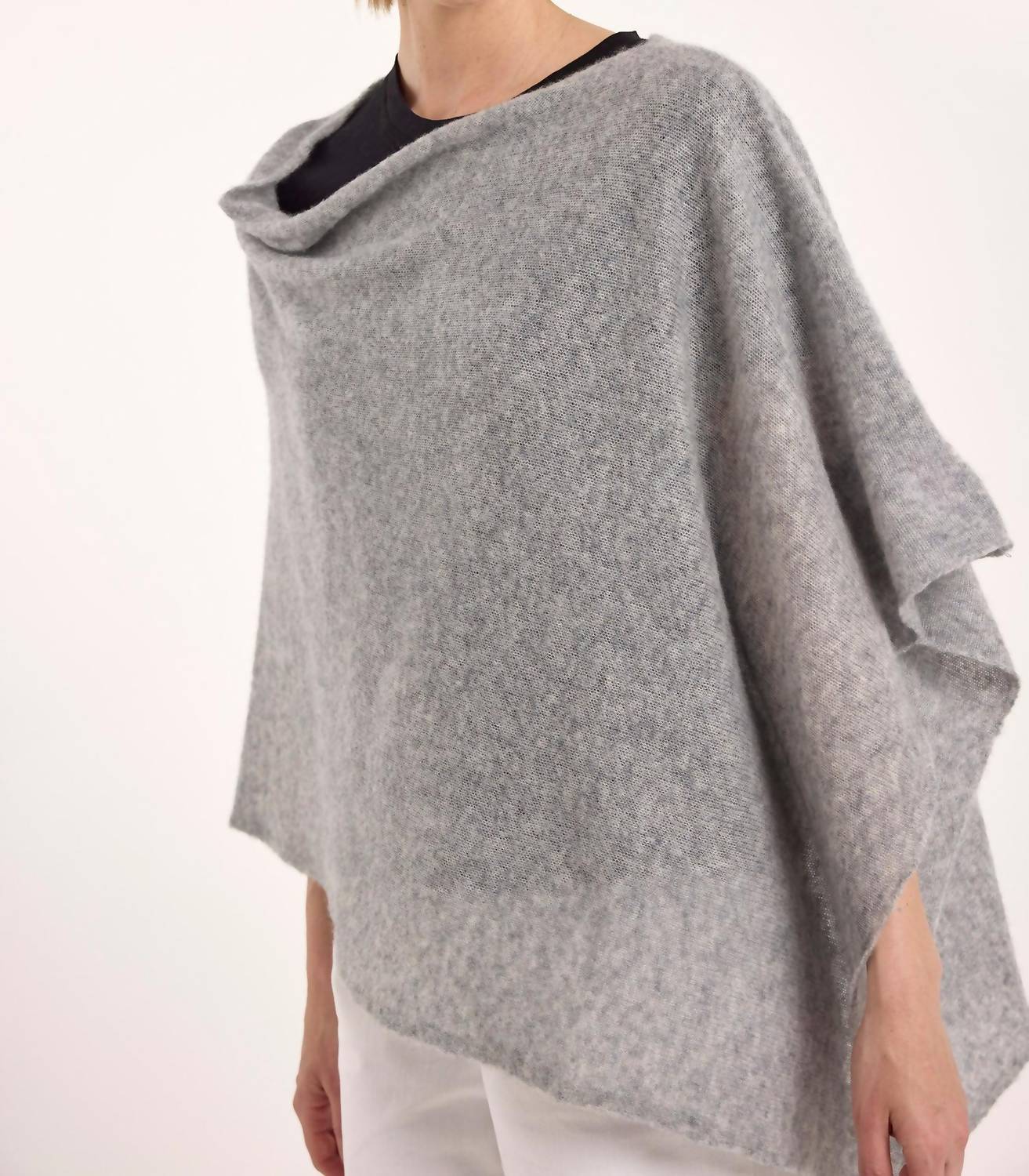 Brodie Cashmere Snuggle Cashmere Poncho in flint - women's sweater - detail view