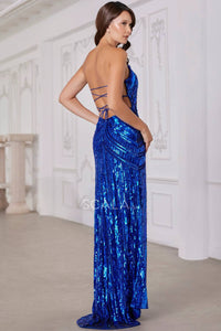 Scala - Strapless Sequin Embellished Gown With Slit