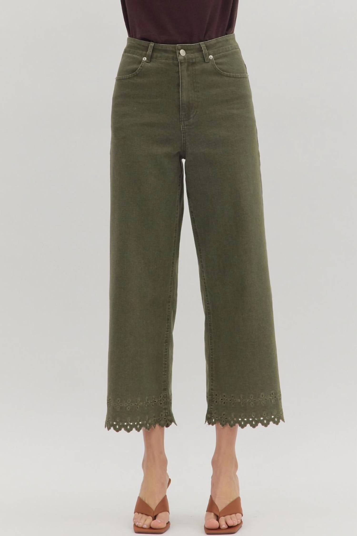 Entro - Embroidered Border Hem Pants