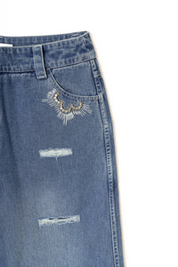 Sasha+Z - Women's Stone Embossed & Distressed Denim Pant
