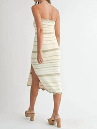 Mable - Contrast Striped Crochet Knit Midi Dress