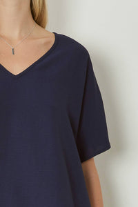 entro Solid V-neck Top in navy - women's blouse - view 4