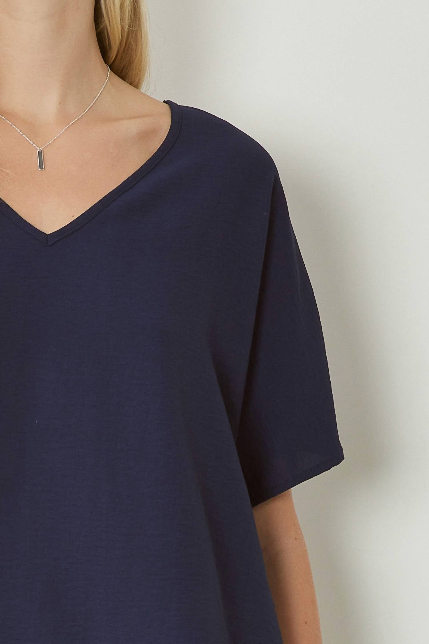 entro Solid V-neck Top in navy - women's blouse - view 4