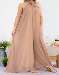 Karen Kane Sleeveless Halter Jumpsuit in beige - women's pants