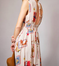 Blue B Western Motif Tie Front Maxi Dress in tan multi - women's dress - view 4