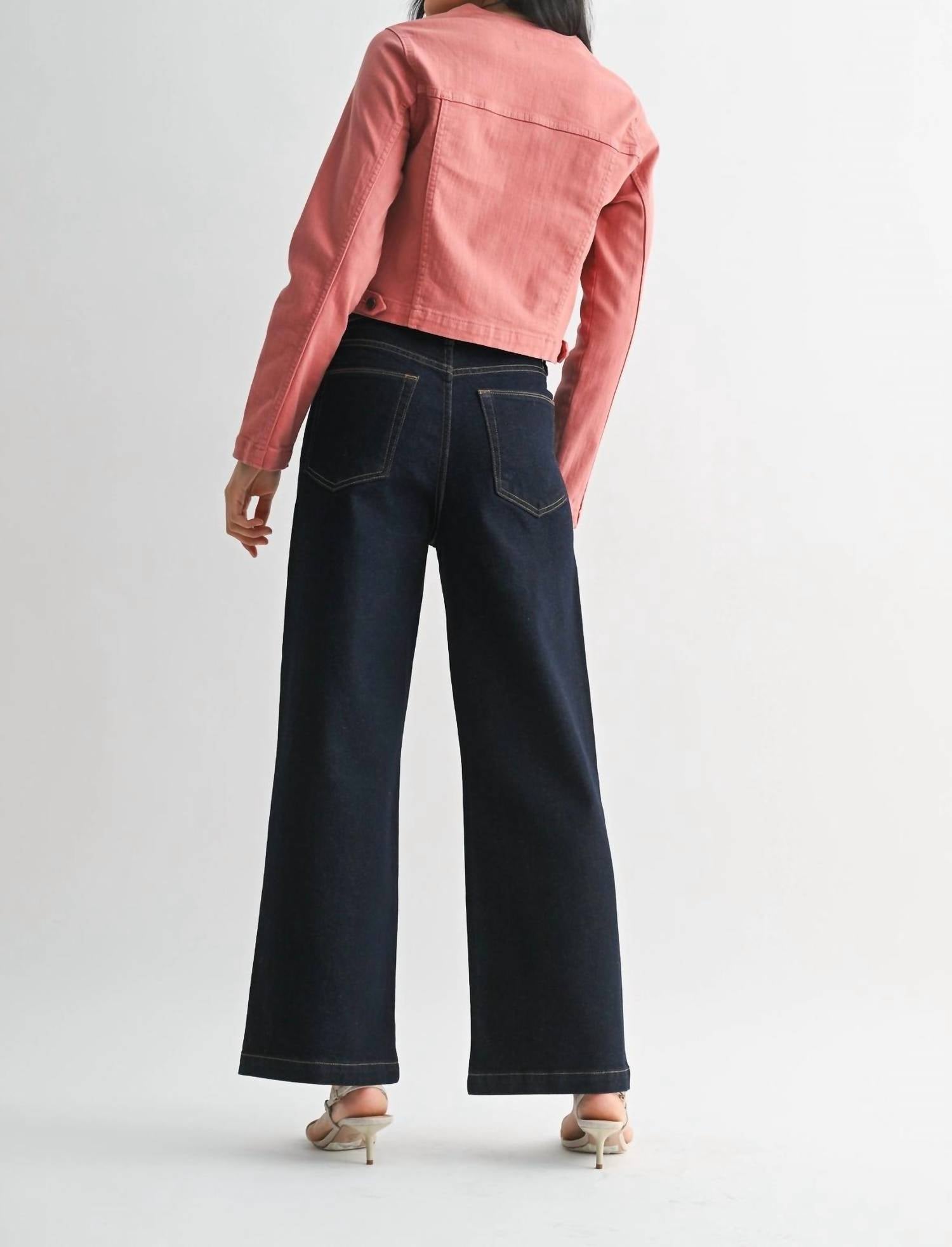 JUST BLACK DENIM Patch Pocket Wide Leg Jeans in blue - women's jeans - detail view