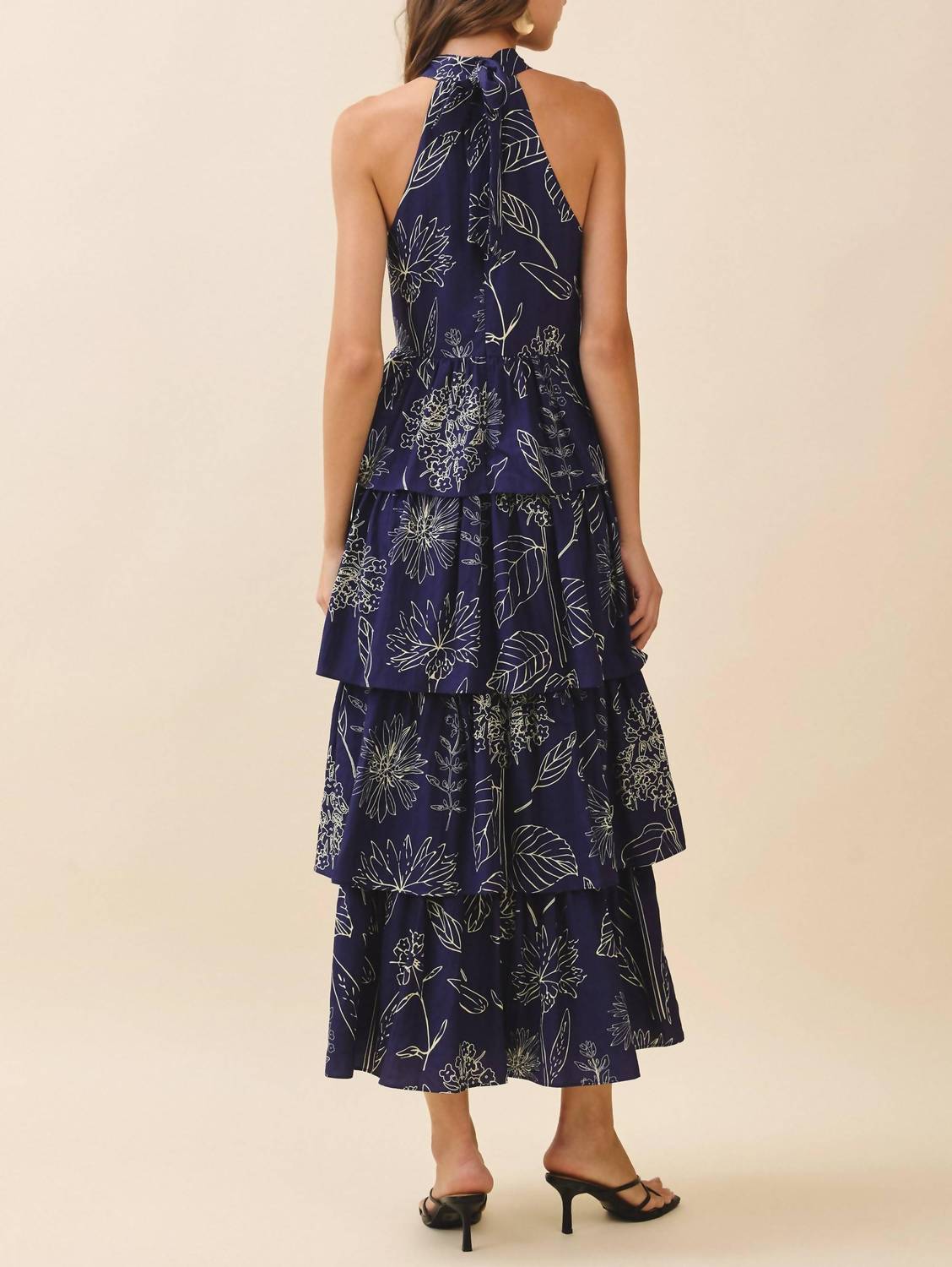 Tcec - Halter Neck Back Tie Tiered Maxi Dress