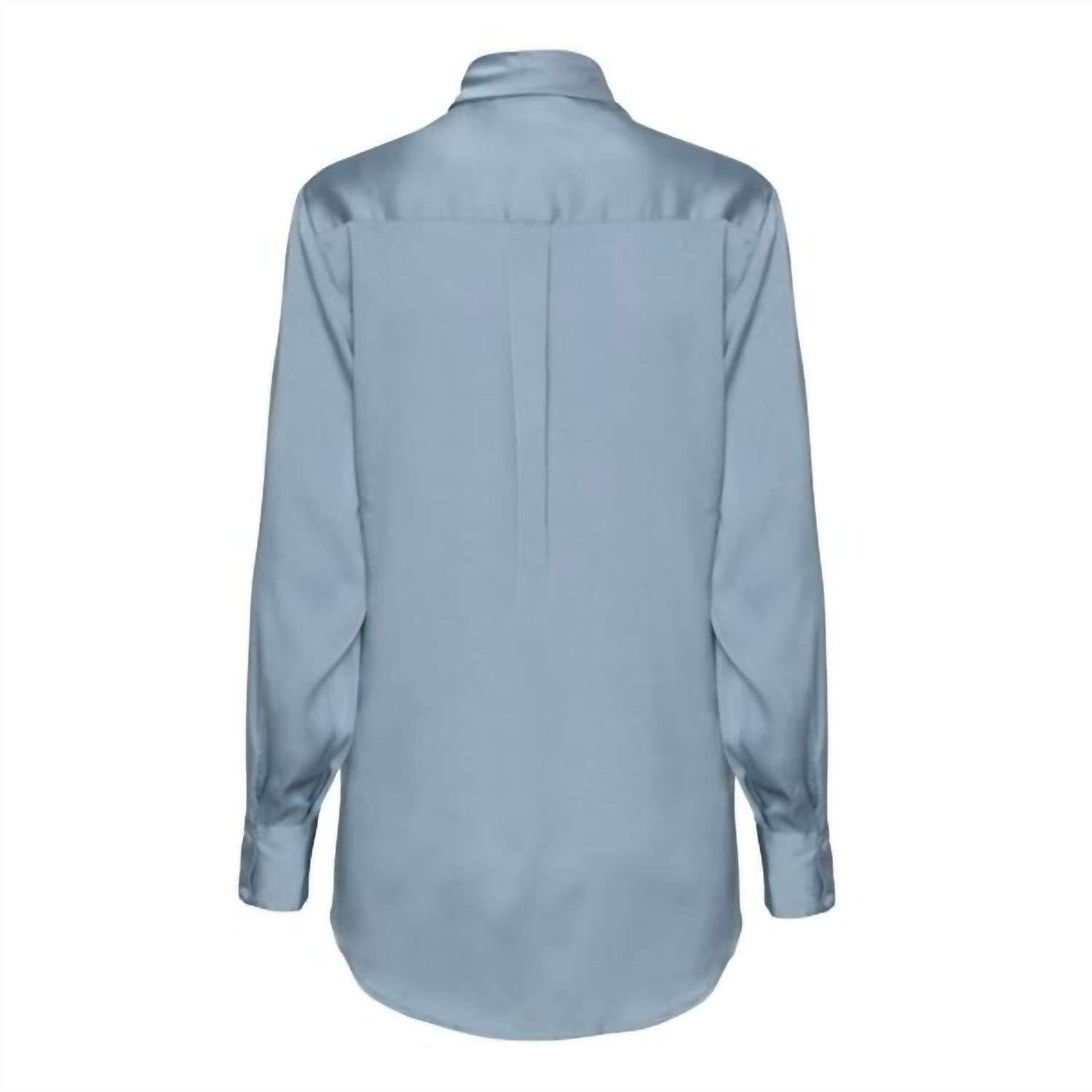 Karmamia Ribbon Shirt in blue cotton - women's blouse - detail view