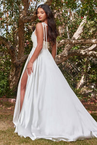 Ladivine Leg Slit Satin A-line Dress in off white - women's dress - alternate view