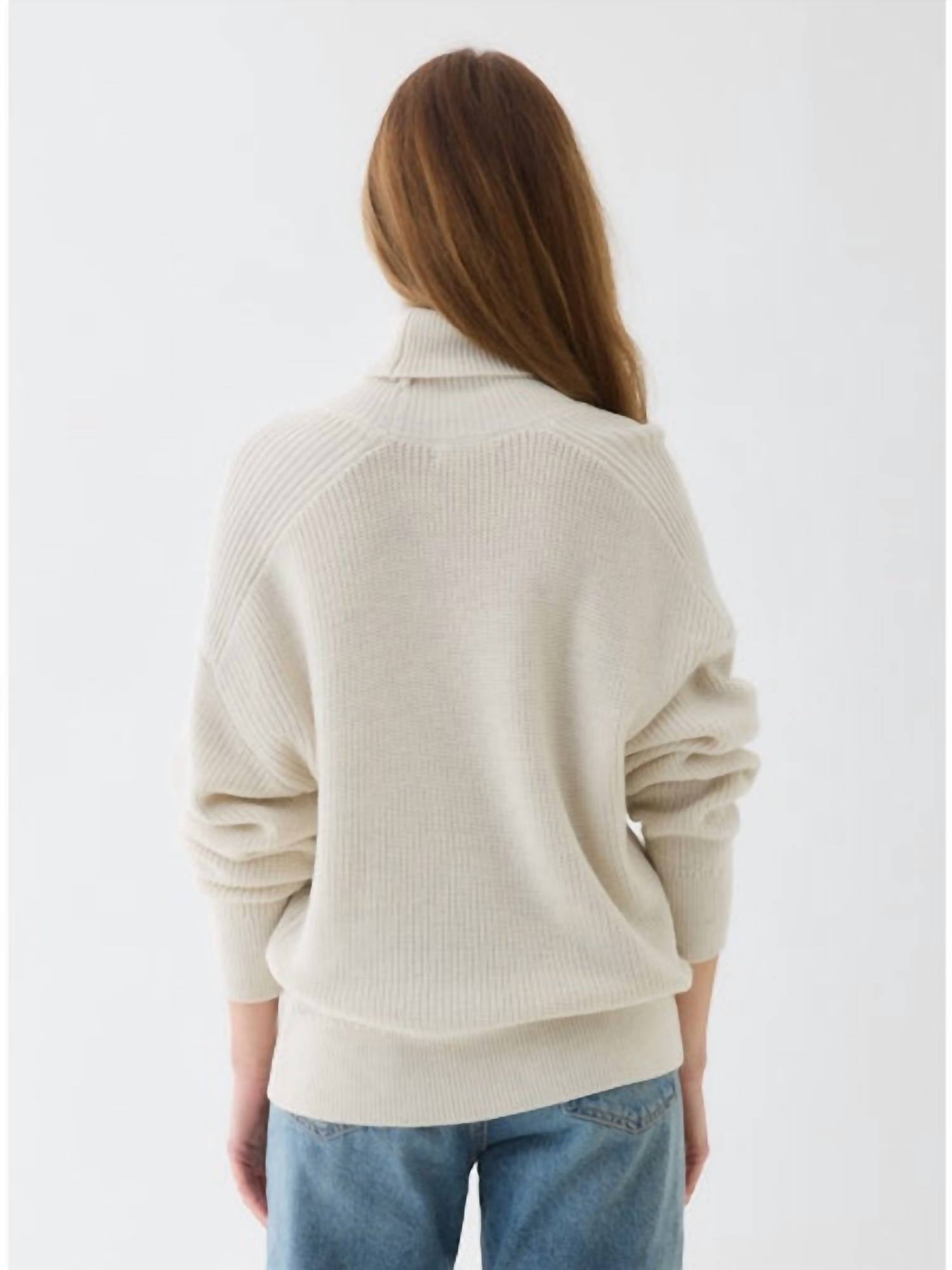 MAJESTIC FILATURES Merino Rib Semi Relaxed Long Sleeve Turtleneck Sweater in milk - women's sweater - alternate view