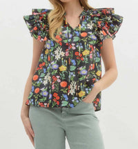 Entro - Floral Print Double Ruffle Top