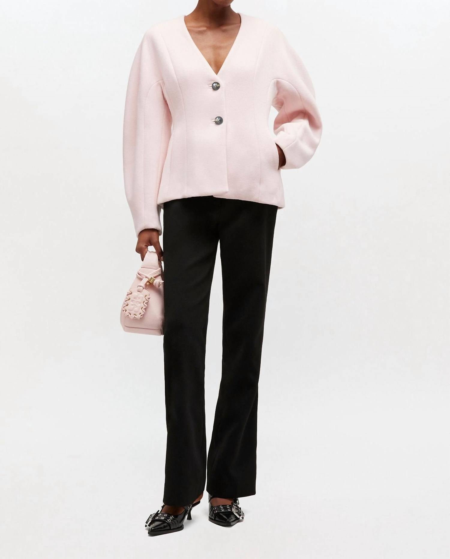 Ganni - Peacoat Wool Fitted Blazer