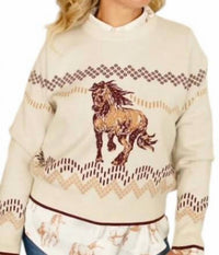 SKIES ARE BLUE Cowgirl Crewneck Sweater in beige - women's sweater