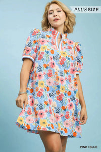 Umgee - Floral Print High Neck Mini Dress