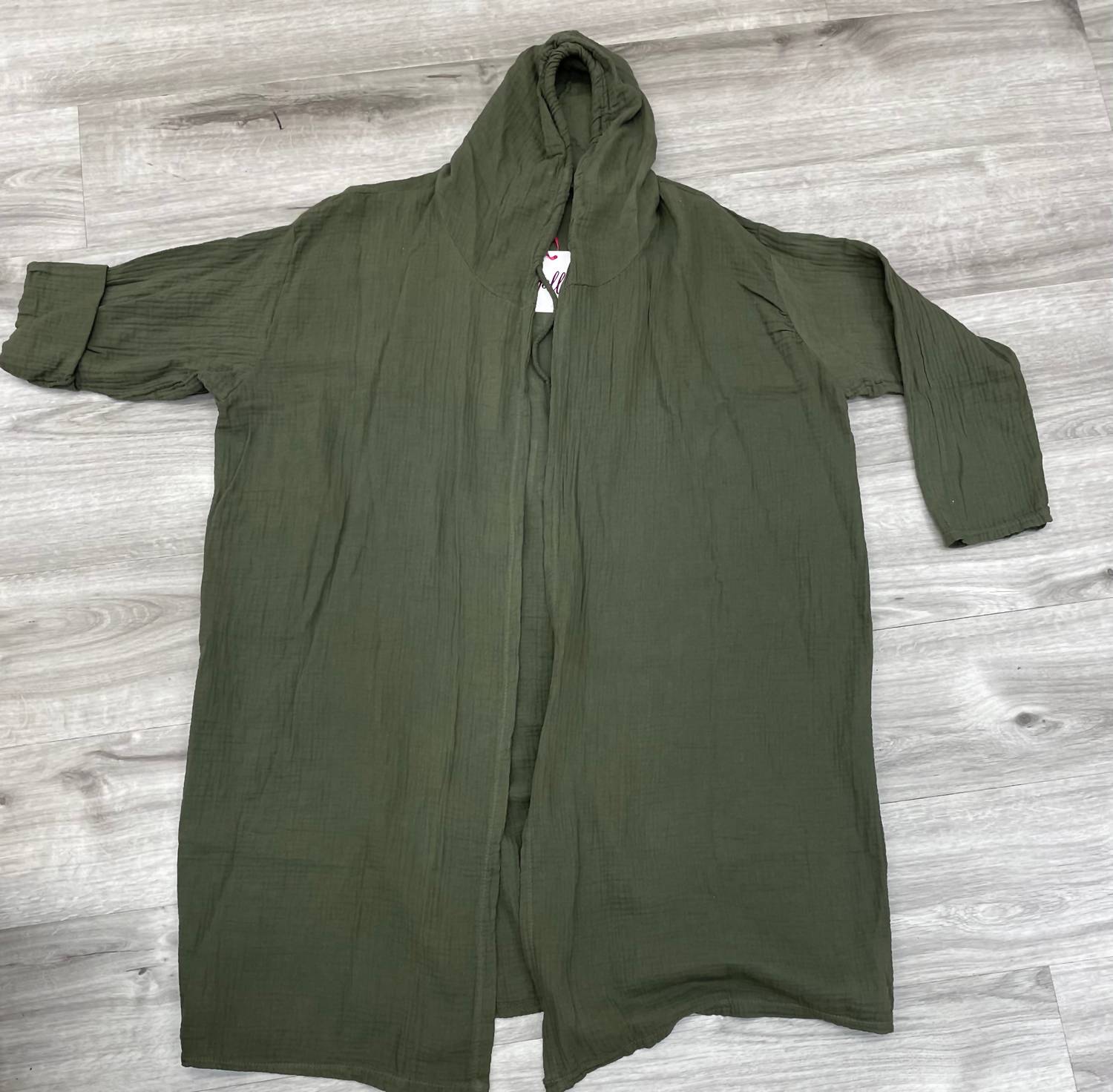Yolly Unisex Hooded Open Cardigan Top in olive - women's sweater