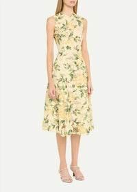 Oscar De La Renta - Sleeveless Printed Garden Rose Guipure Dress