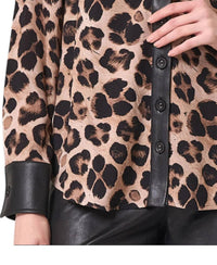Angel Apparel - Animal Print Shirt With Vegan Leather Trim