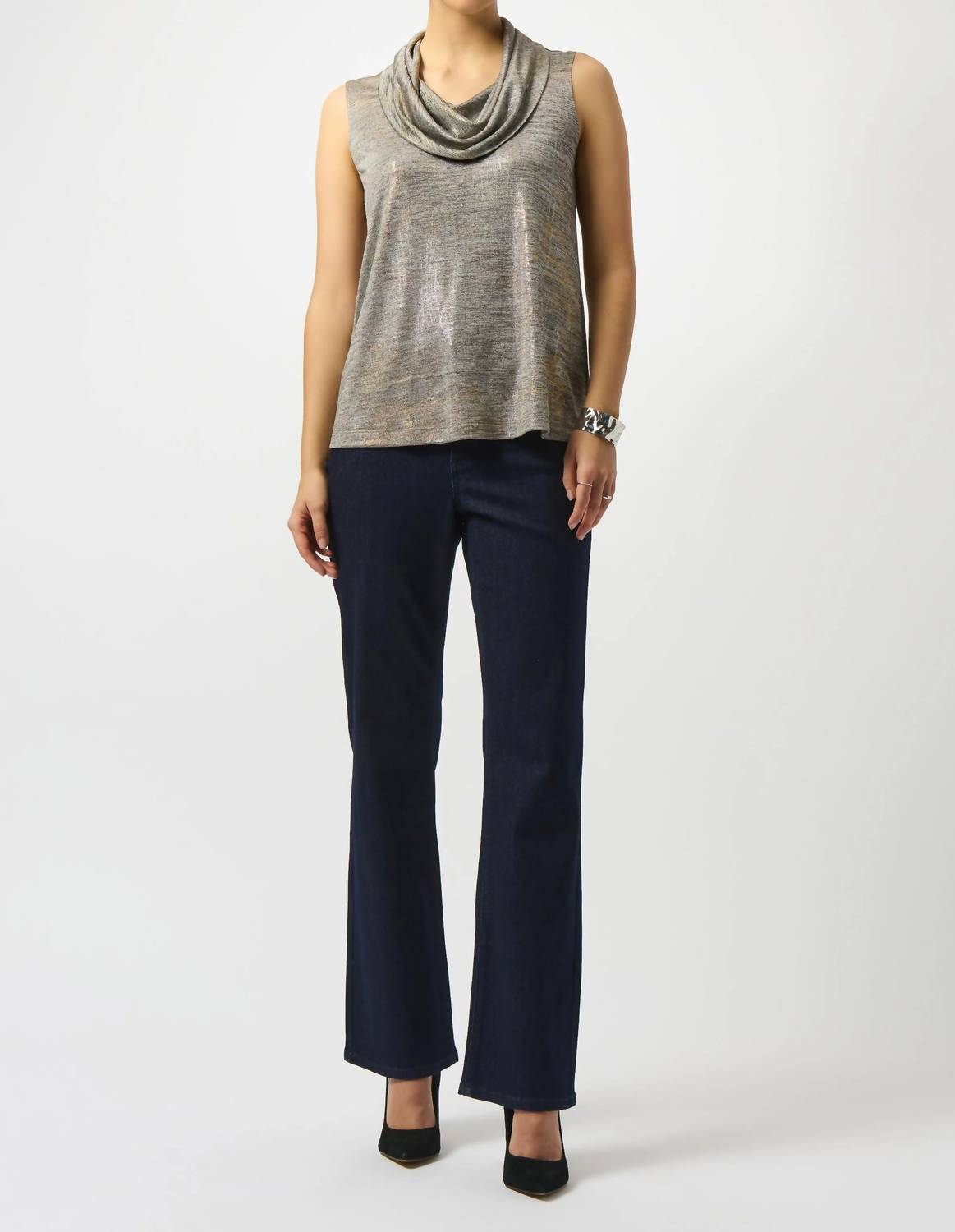 Joseph Ribkoff - Foiled Knit Cowl Neck Sleeveless Top