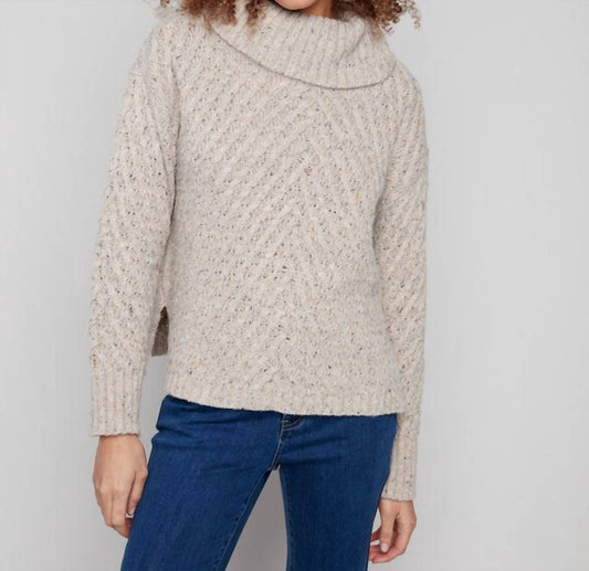 Charlie B - Cowl Neck Diagonal Cable Sweater