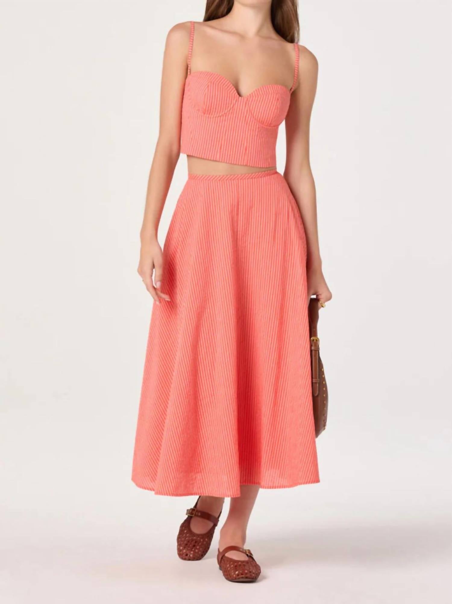 Astr - Myria Print Linen A-line Midi Skirt