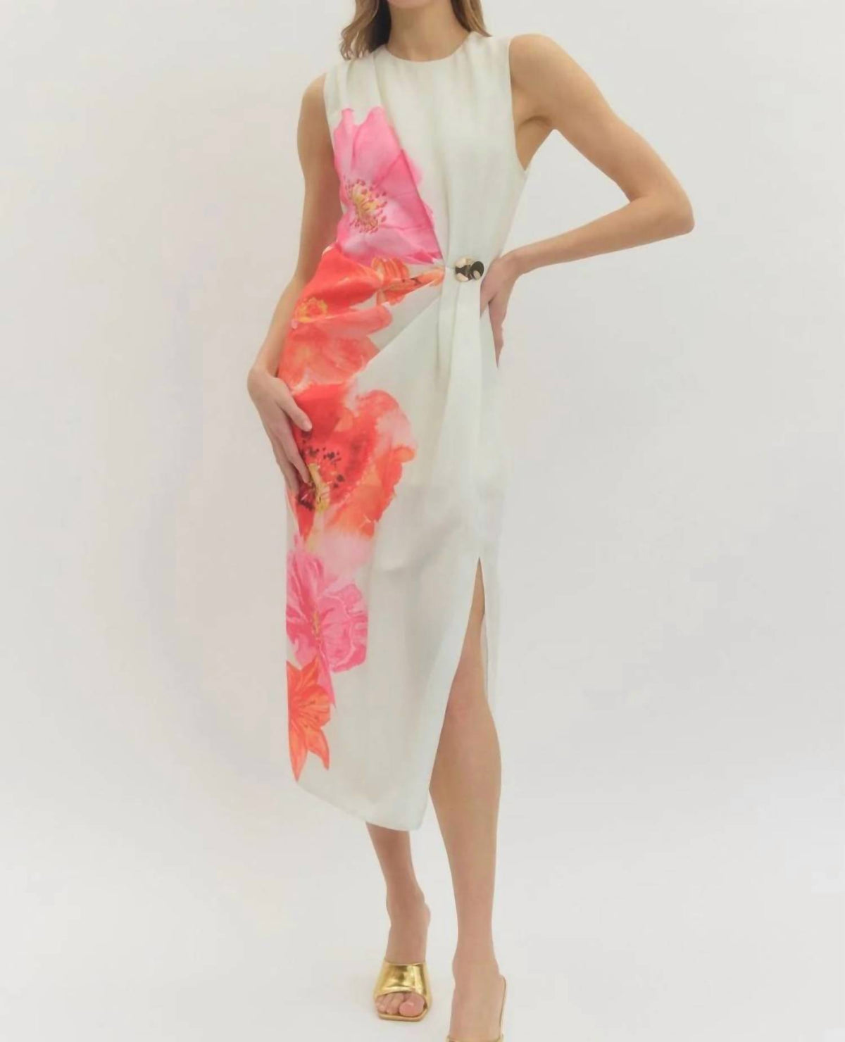 Entro - Women's Floral Daze Side Detail Midi Dress
