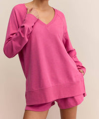 Z Supply Weekender V-neck Sweater in island pink - women's sweater - detail view
