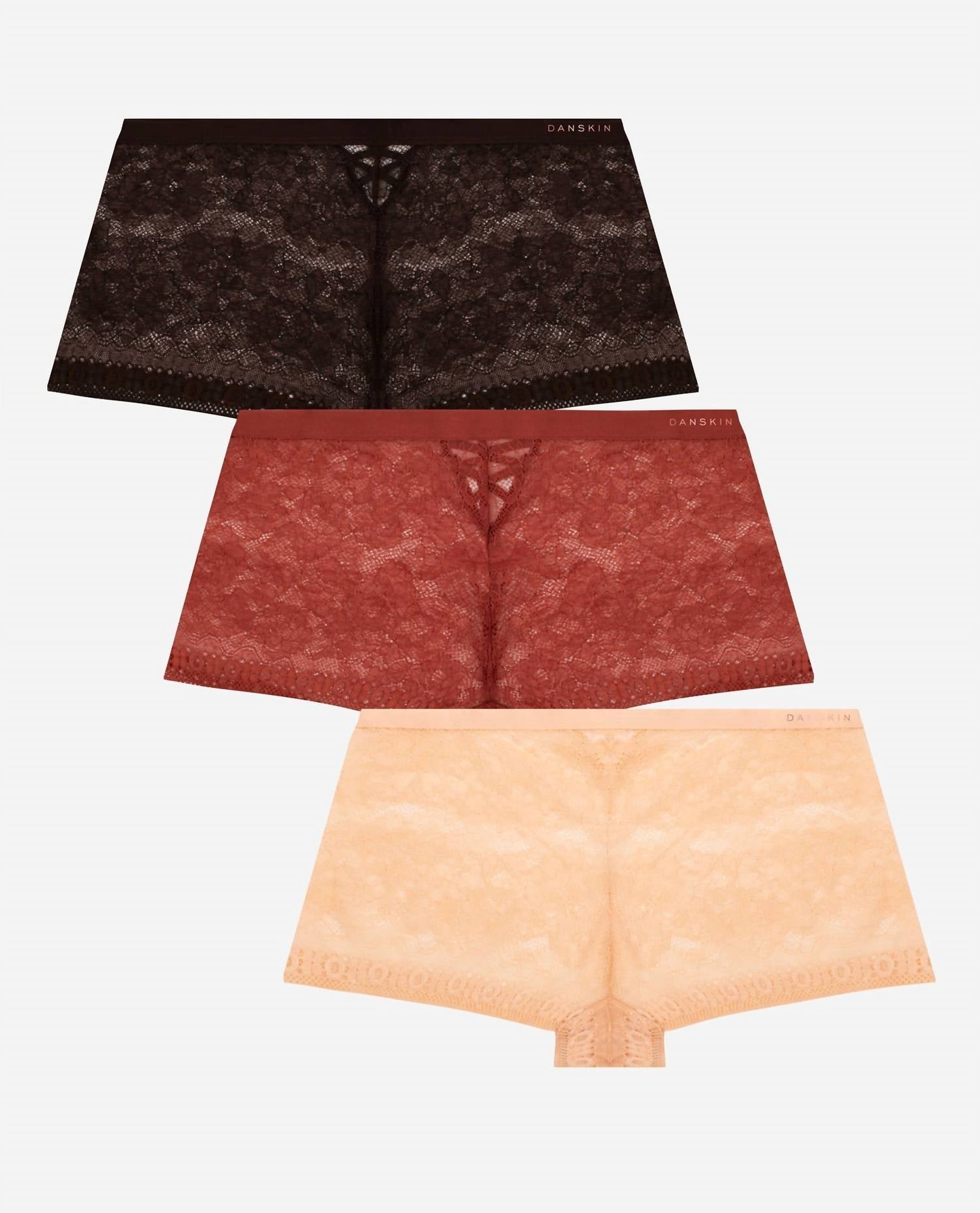 Danskin - Plus Size 3-Pack Lace Boyshort Underwear