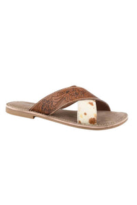ROPER Women's Delilah Two Strap Tooled Leather Sandal in brown - women's sandal