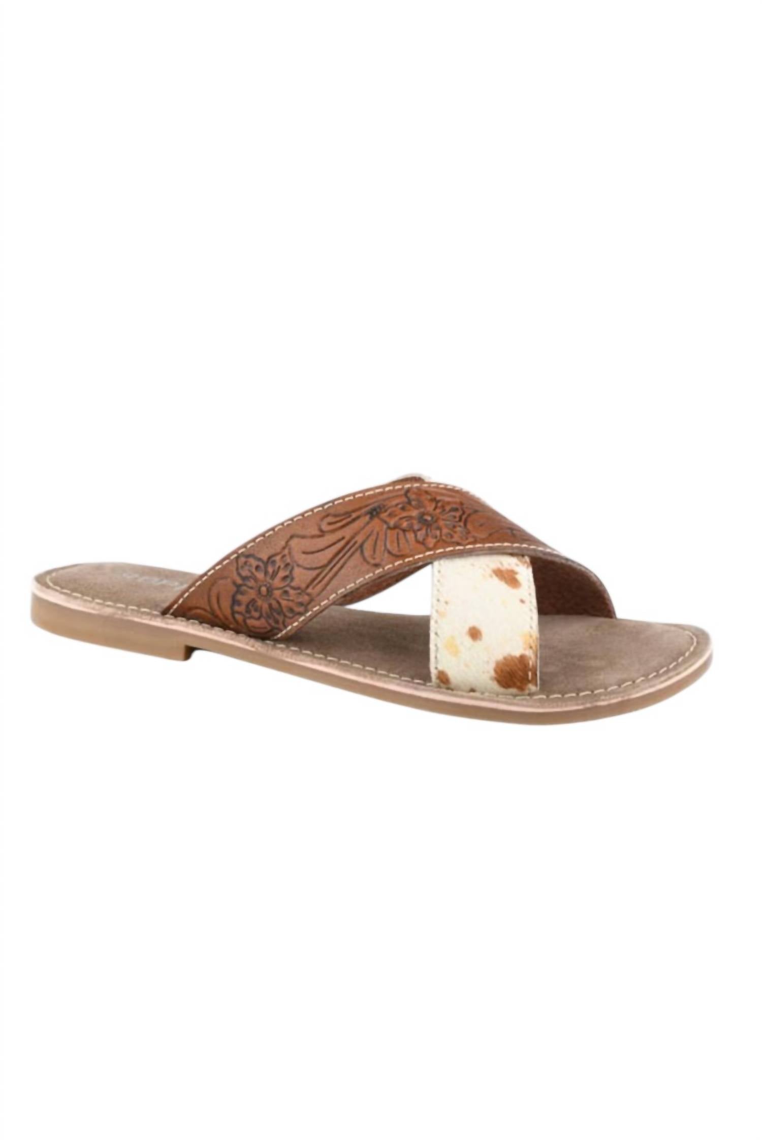 ROPER Women's Delilah Two Strap Tooled Leather Sandal in brown - women's sandal