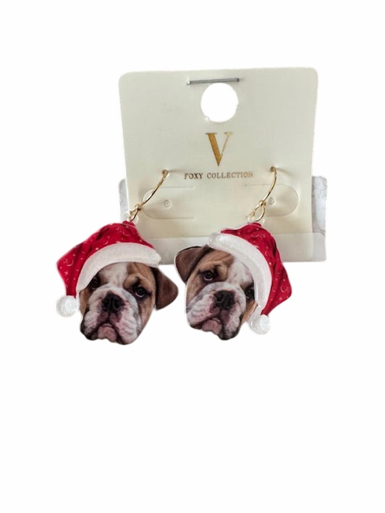 V Foxy Collection - Women's Bull Dog Santa Holiday Earrings