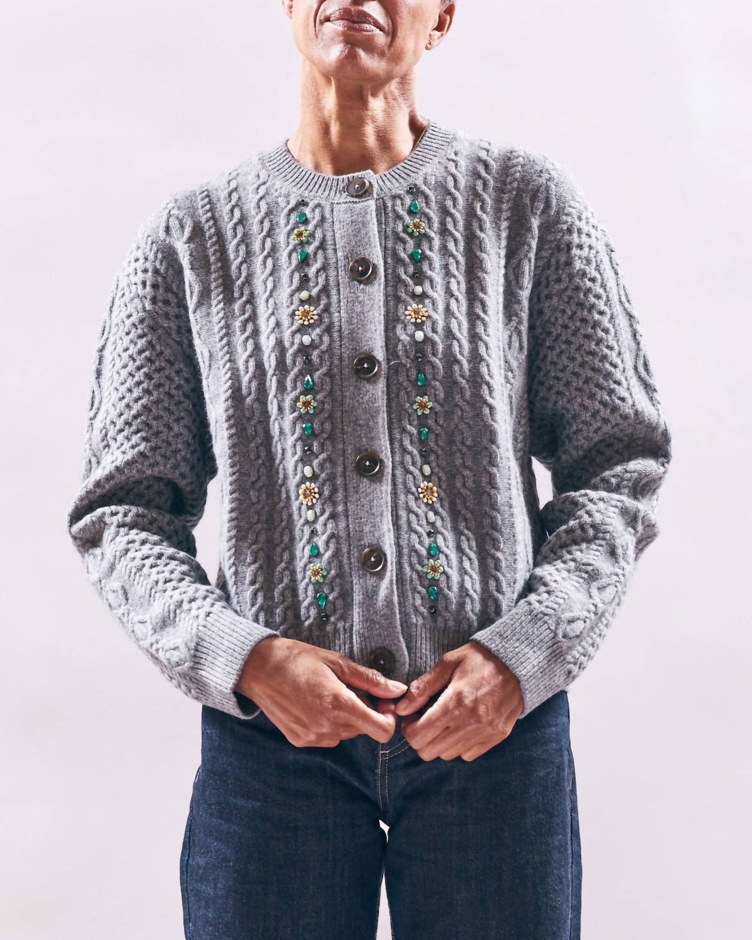 Jumper1234 Jewel Cable Cardigan in cloudy silver 1 - women's cardigan - detail view