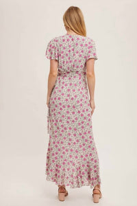 Bluivy - Floral Print Ruffle Hem Wrap Maxi Dress