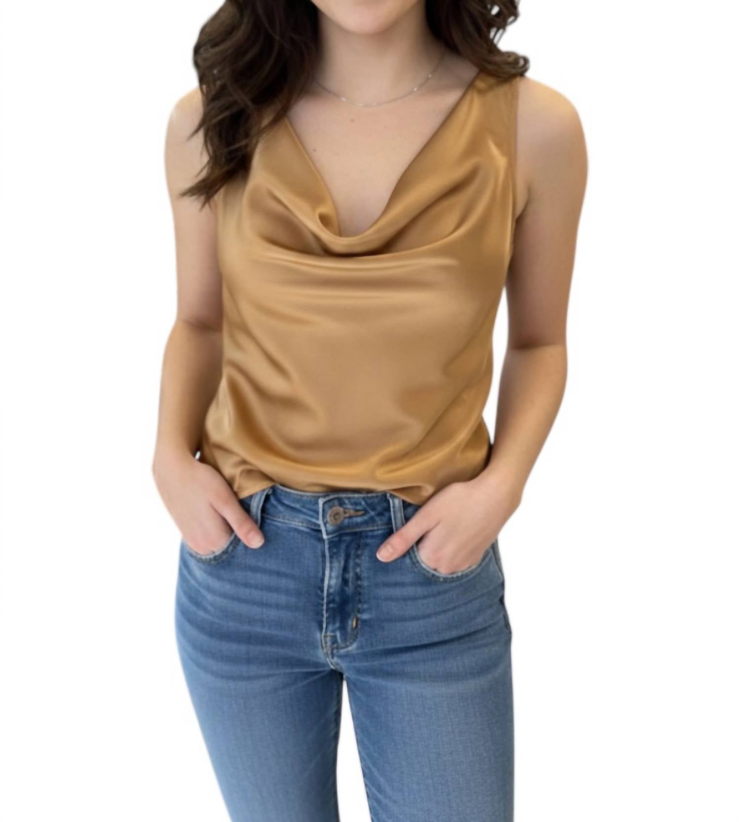 Lavender Brown - Leyla Satin Cowl Neck Top