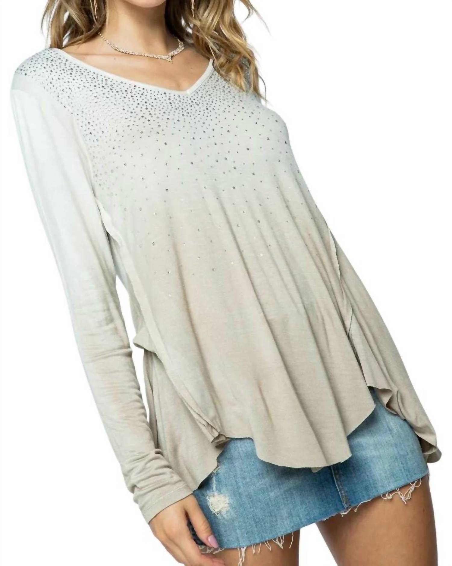 Vocal Apparel - Tie Dye Ombre Sequin Long Sleeve Top